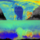 Maps showing the topography (top) and composition (bottom) of Pluto’s surface. In the top map, the highlighted red region is high in elevation, while the map below shows the composition, where methane is color-coded in orange. The orange features spread into the fuzzier, lower-resolution data that covers the rest of the globe, hinting that those areas are also high in methane, and therefore likely to be high in elevation. (Image: NASA/JHUAPL/SwRI/LPI)